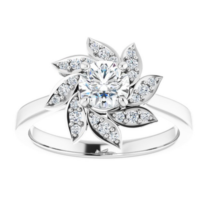 14K White 5.2 mm Round Floral-Inspired Halo-Style Engagement Ring