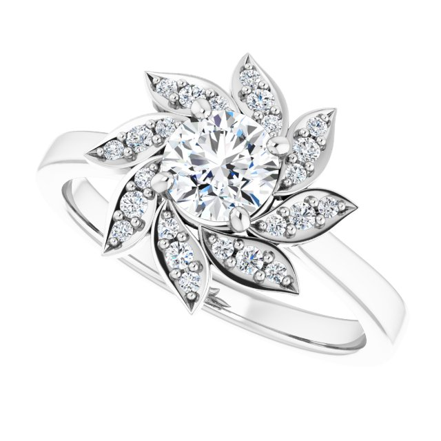 14K White 5.2 mm Round Floral-Inspired Halo-Style Engagement Ring