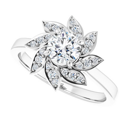14K White 5.2 mm Round Floral-Inspired Halo-Style Engagement Ring