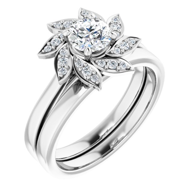 14K White 5.2 mm Round Floral-Inspired Halo-Style Engagement Ring