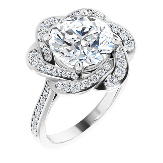 10K White 10 mm Round Floral-Inspired Halo-Style Engagement Ring