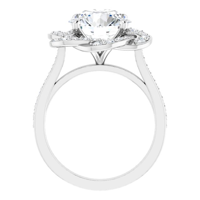 10K White 10 mm Round Floral-Inspired Halo-Style Engagement Ring