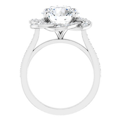 10K White 10 mm Round Floral-Inspired Halo-Style Engagement Ring