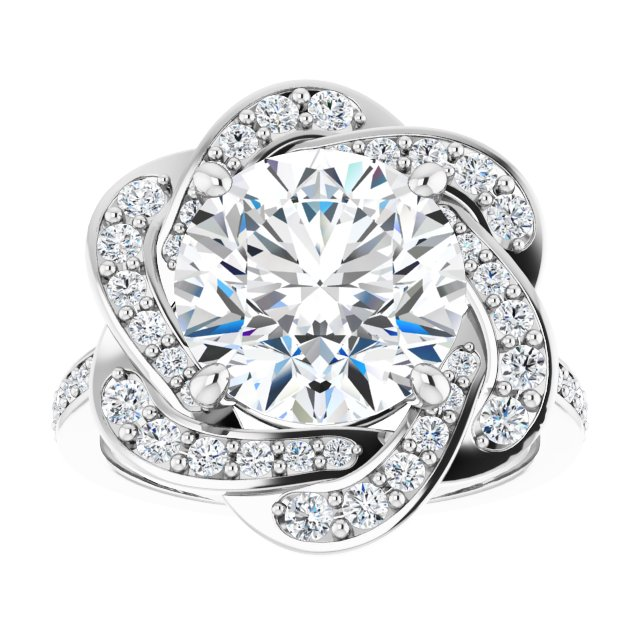 10K White 10 mm Round Floral-Inspired Halo-Style Engagement Ring