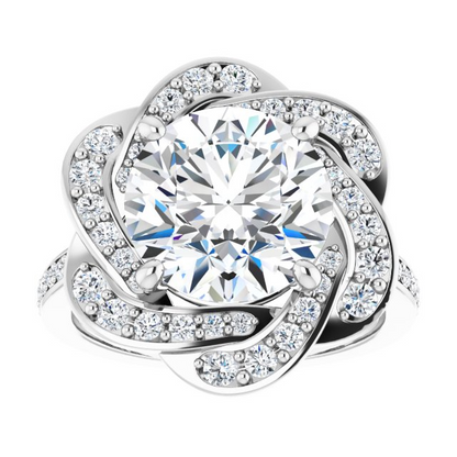 10K White 10 mm Round Floral-Inspired Halo-Style Engagement Ring