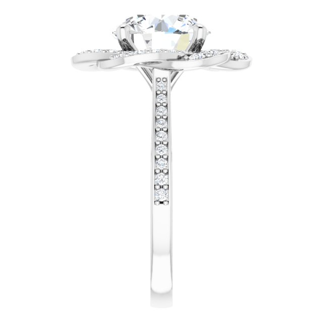 10K White 10 mm Round Floral-Inspired Halo-Style Engagement Ring