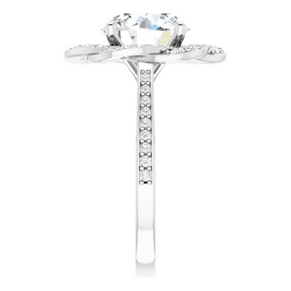 10K White 10 mm Round Floral-Inspired Halo-Style Engagement Ring