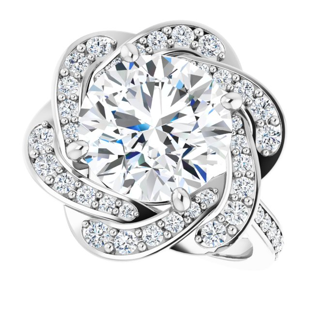 10K White 10 mm Round Floral-Inspired Halo-Style Engagement Ring