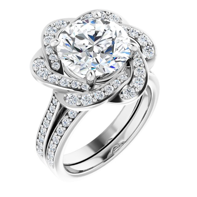 10K White 10 mm Round Floral-Inspired Halo-Style Engagement Ring
