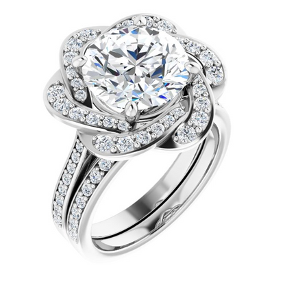 10K White 10 mm Round Floral-Inspired Halo-Style Engagement Ring