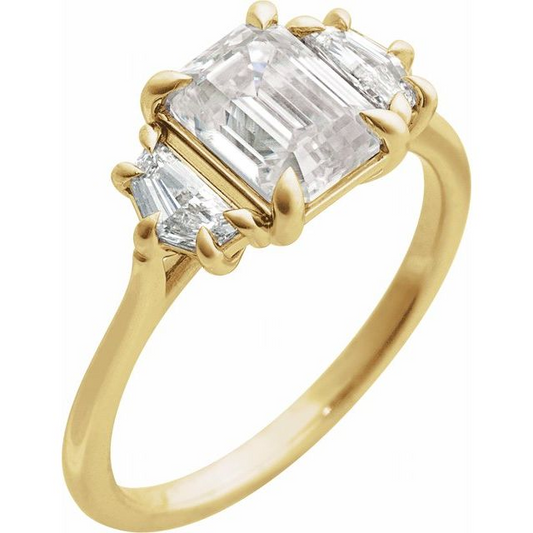 14K Yellow 8x6 mm Emerald 3/8 CTW Lab-Grown Diamond Semi-Set Three-Stone Engagement Ring