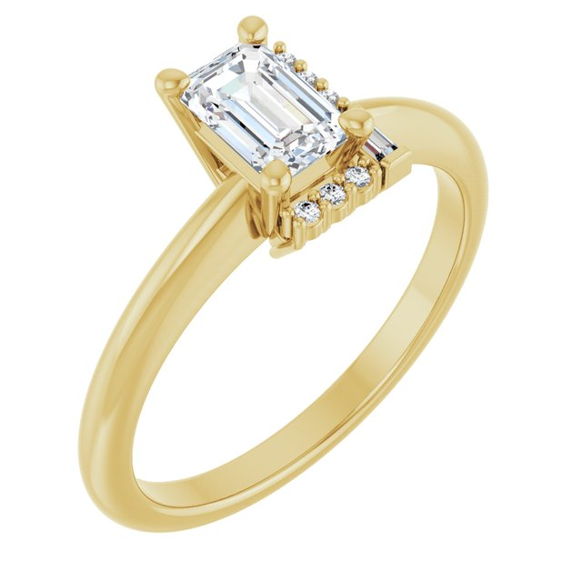 14K Yellow 6x4 mm Emerald .04 CTW Natural Diamond Semi-Set Engagement Ring
