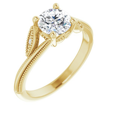 14K Yellow 6.5 mm Round .03 CTW Natural Diamond Semi-Set Nature Inspired Engagement Ring