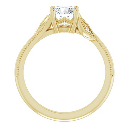14K Yellow 6.5 mm Round .03 CTW Natural Diamond Semi-Set Nature Inspired Engagement Ring