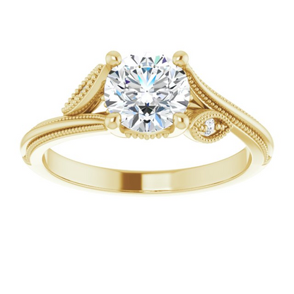 14K Yellow 6.5 mm Round .03 CTW Natural Diamond Semi-Set Nature Inspired Engagement Ring