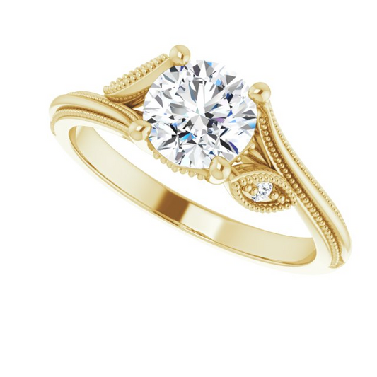 14K Yellow 6.5 mm Round .03 CTW Natural Diamond Semi-Set Nature Inspired Engagement Ring