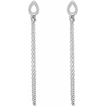 14K White Leaf Chain Earrings