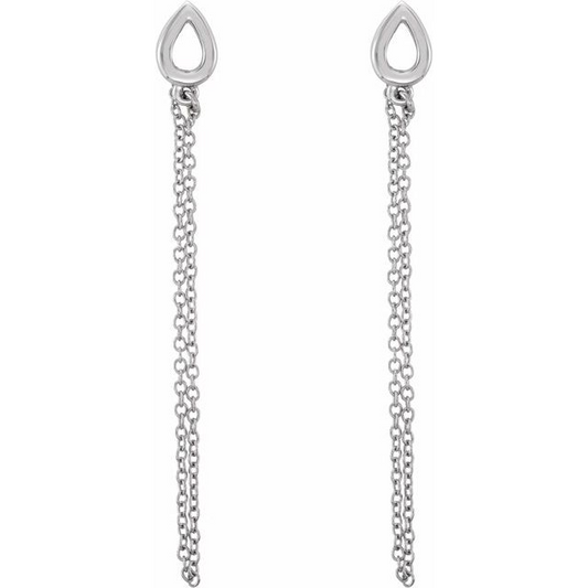 14K White Leaf Chain Earrings