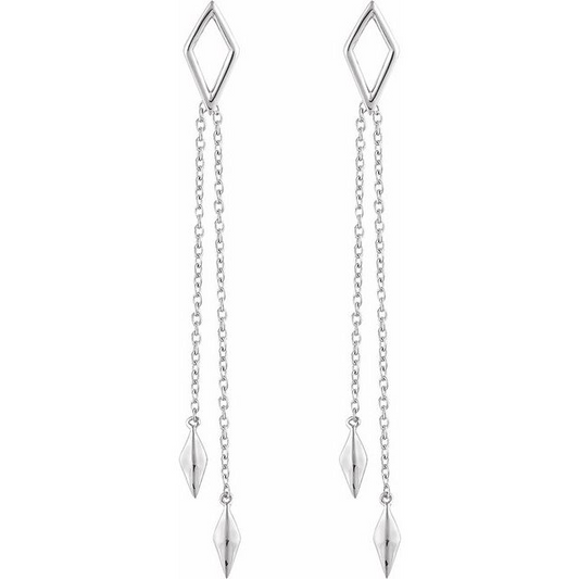 14K White Geometric Chain Earrings