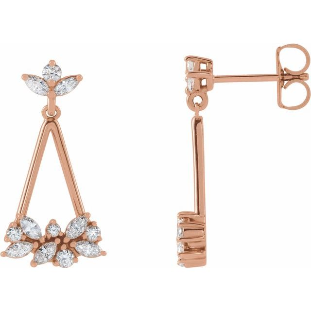 14K Rose 5/8 CTW Natural Diamond Geometric Cluster Earrings