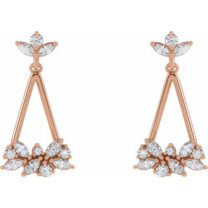 14K Rose 5/8 CTW Natural Diamond Geometric Cluster Earrings