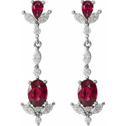 14K White Natural Ruby & 3/4 CTW Natural Diamond Dangle Earrings