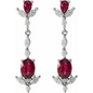 14K White Natural Ruby & 3/4 CTW Natural Diamond Dangle Earrings