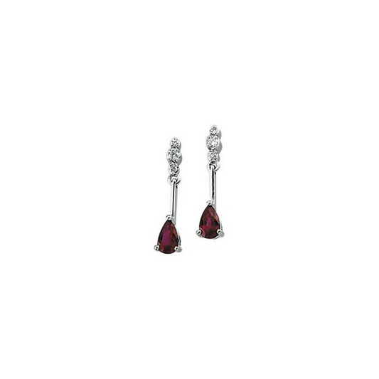 14K White Natural Ruby & .05 CTW Natural Diamond Earrings