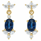 14K Yellow Natural Blue Sapphire & 1/3 CTW Natural Diamond Earrings