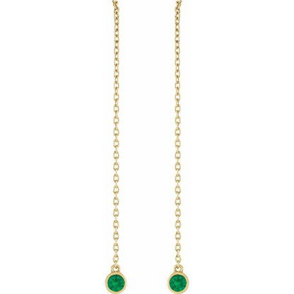 14K Yellow Natural Emerald Chain Earrings