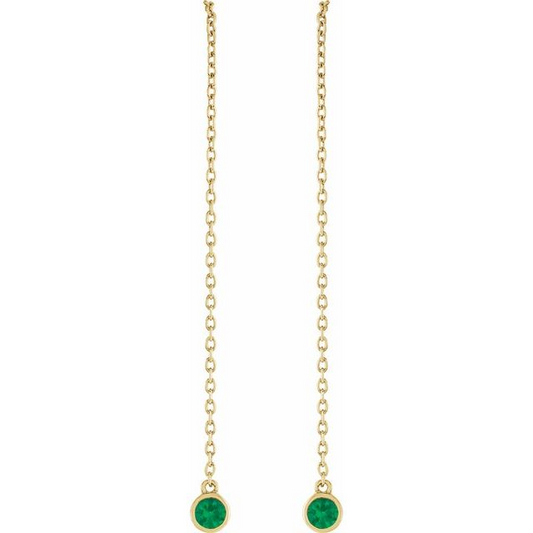 14K Yellow Natural Emerald Chain Earrings