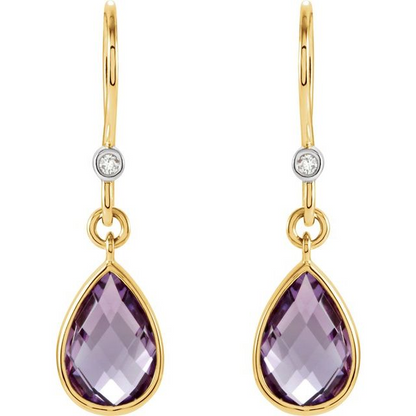 14K Yellow/White Natural Amethyst & .02 CTW Natural Diamond Earrings