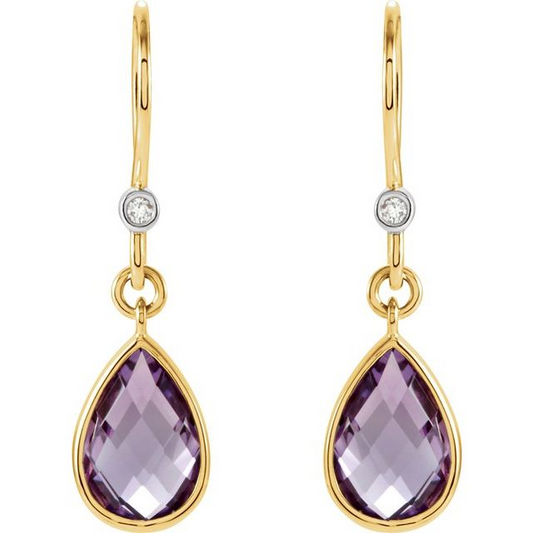 14K Yellow/White Natural Amethyst & .02 CTW Natural Diamond Earrings