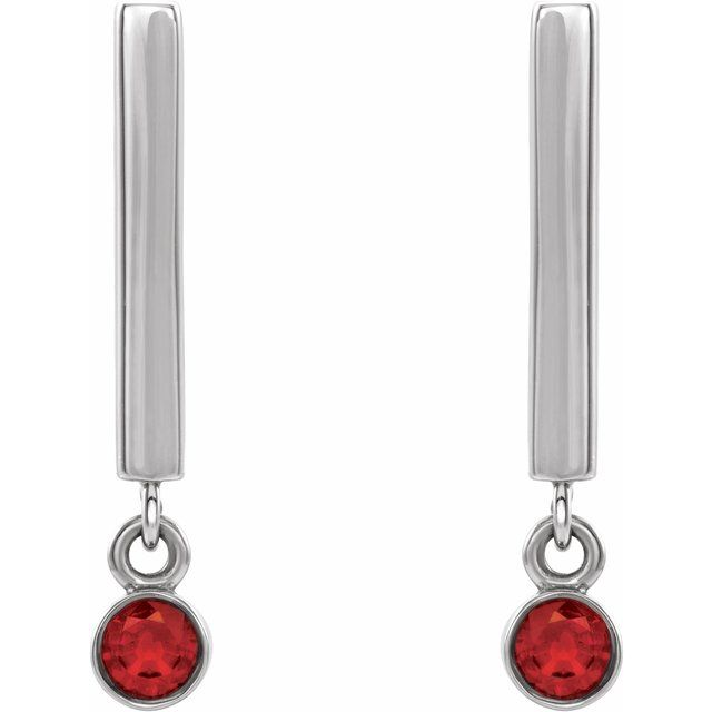14K White Natural Ruby Bar Earrings