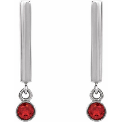 14K White Natural Ruby Bar Earrings