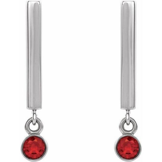 14K White Natural Ruby Bar Earrings