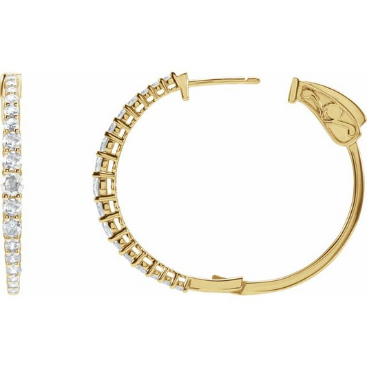 14K Yellow 1 1/3 CTW Natural Diamond 30 mm Hoop Earrings