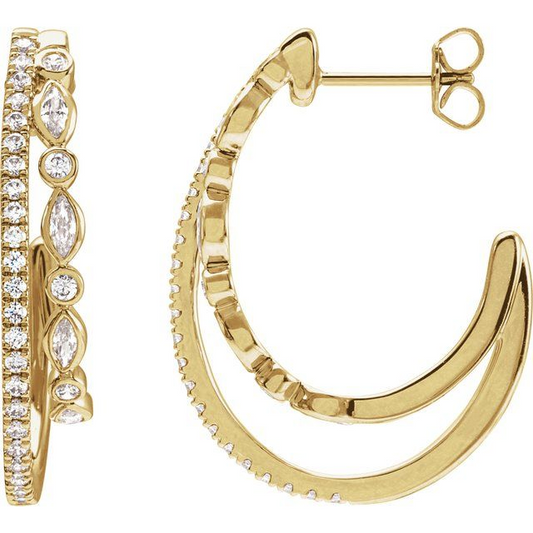 14K Yellow 1 1/5 CTW Natural Diamond 30.5 mm Hoop Earrings