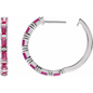 14K White Natural Ruby & 1 1/4 Natural Diamond Hoop Earrings