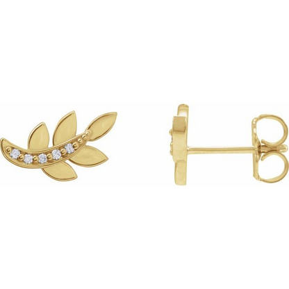 14K Yellow .07 CTW Natural Diamond Leaf Earrings