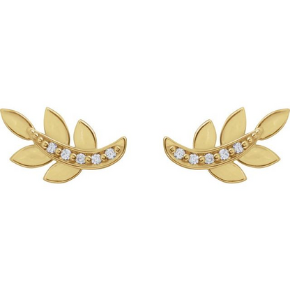 14K Yellow .07 CTW Natural Diamond Leaf Earrings
