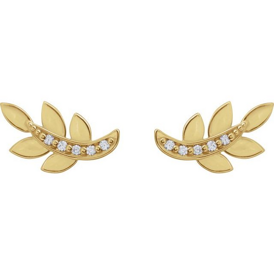 14K Yellow .07 CTW Natural Diamond Leaf Earrings