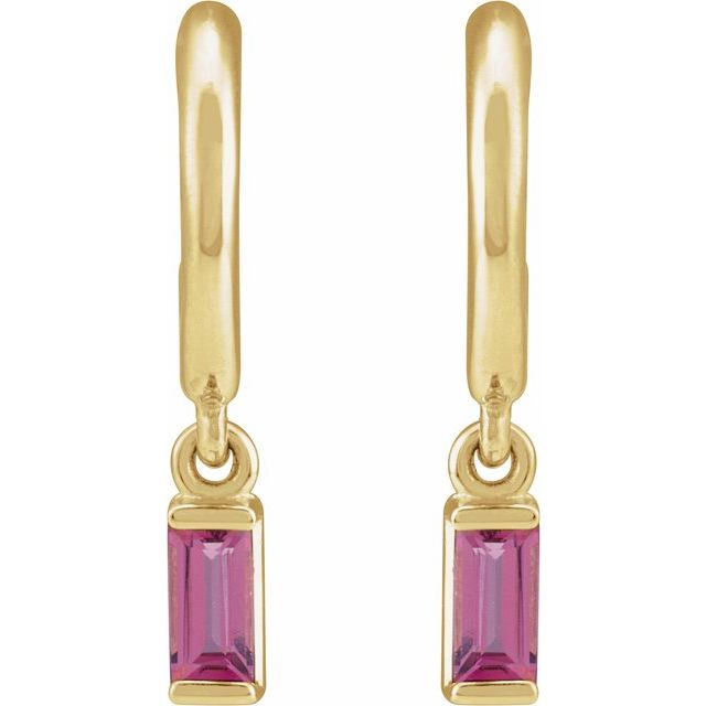 14K Yellow Natural Pink Tourmaline 17.6 mm Hoop Earrings