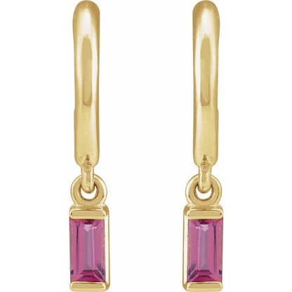 14K Yellow Natural Pink Tourmaline 17.6 mm Hoop Earrings