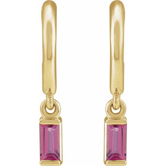 14K Yellow Natural Pink Tourmaline 17.6 mm Hoop Earrings