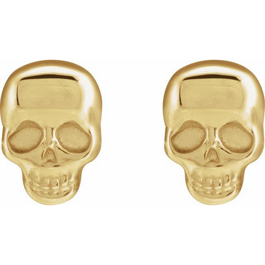 14K Yellow Skull Earrings