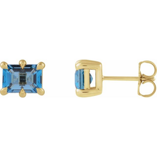 14K Yellow 7x5 mm Natural London Blue Topaz Stud Earrings