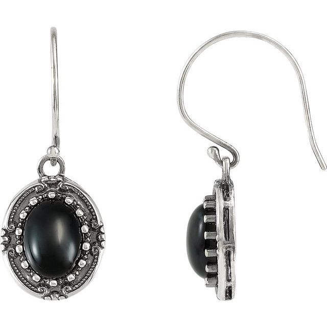 Sterling Silver Natural Black Onyx Vintage-Inspired Earrings