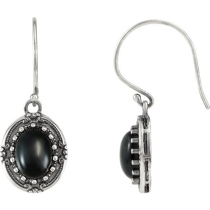 Sterling Silver Natural Black Onyx Vintage-Inspired Earrings