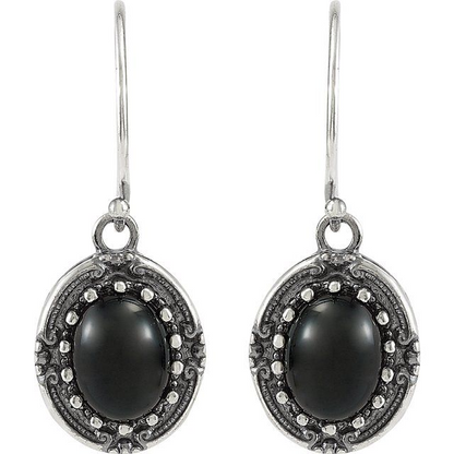 Sterling Silver Natural Black Onyx Vintage-Inspired Earrings